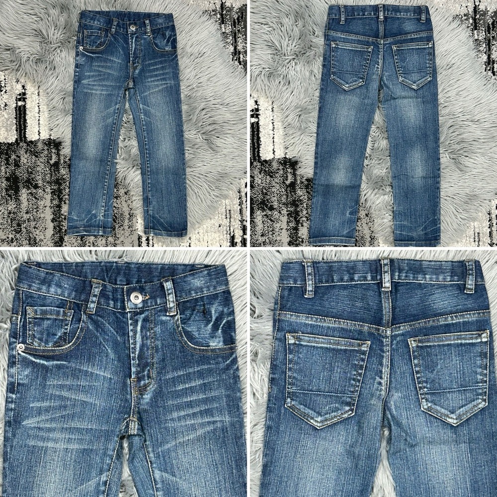 Childrens Unisex Medium Washed Denim Straight Leg Adjustable Waist Jeans Size 4T